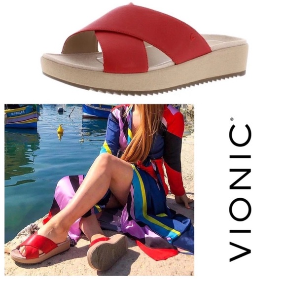 Vionic Shoes - Vionic Red Leather Hayden Sandals